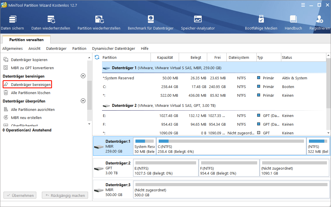 Hauptschnittstelle von MiniTool Partition Wizard
