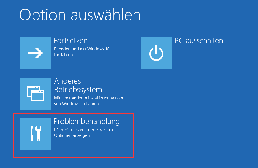 Problembehandlung wählen