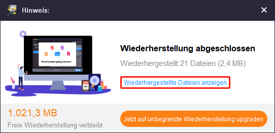 Wiederhergestellte Dateien anzeigen