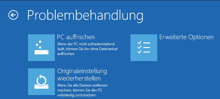 PC auffrischen oder Originaleinstellung wiederherstellen