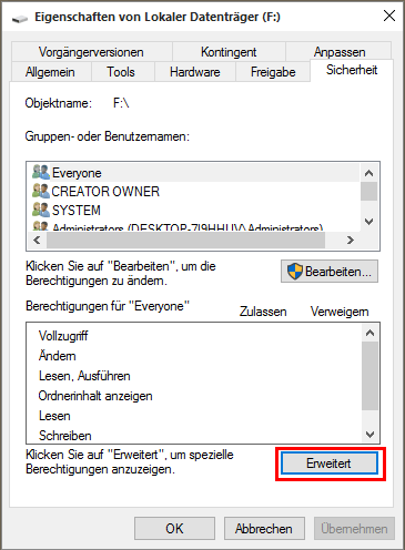 Eigenschaft des Laufwerks