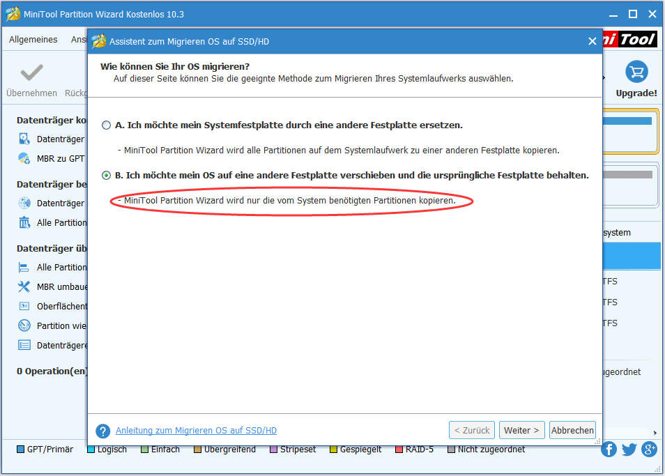 Optionen wählen