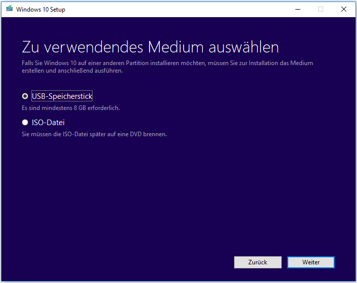 zu verwendendes Medium auswählen