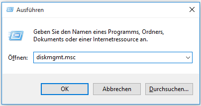 Befehl diskmgmt.msc ausführen