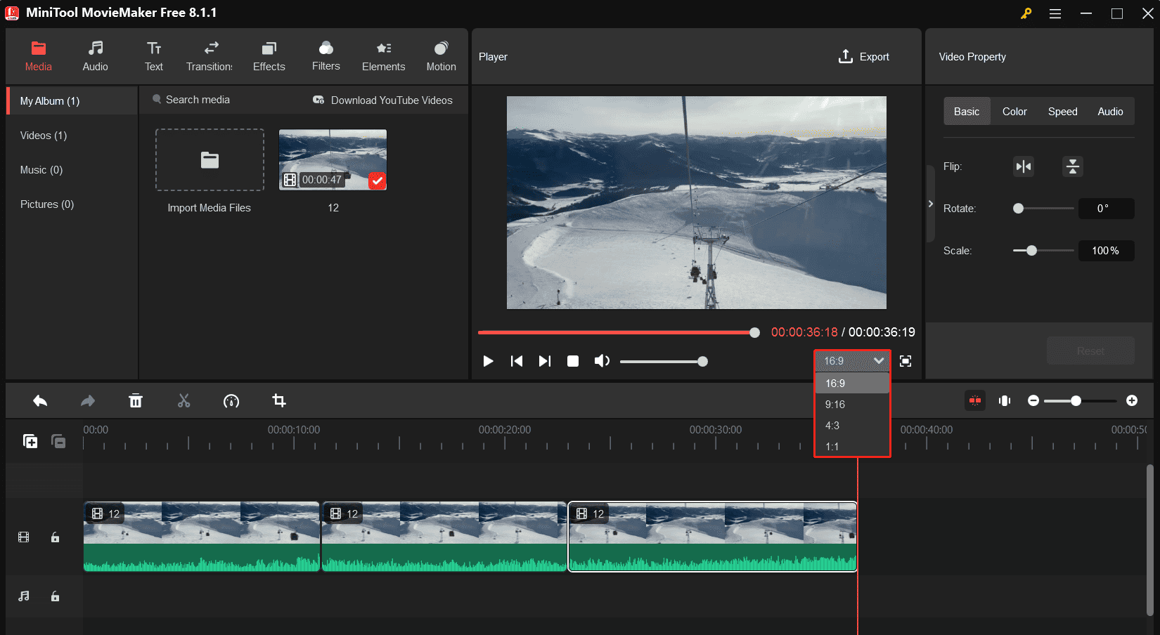 Altere a proporção do vídeo durante a edição no MiniTool MovieMaker