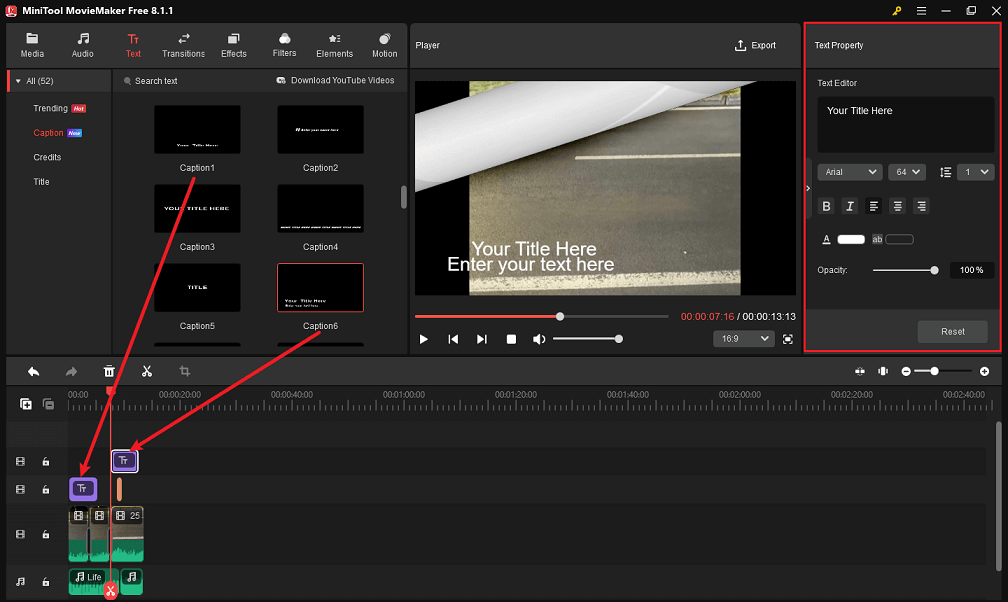 Text auf Segmenten mit MiniTool MovieMaker überlagern