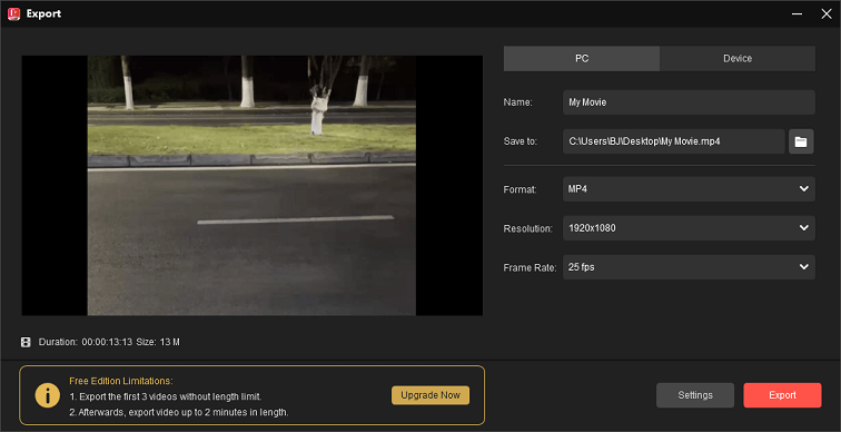 Exportieren Sie das bearbeitete Dashcam-Video aus MiniTool MovieMaker
