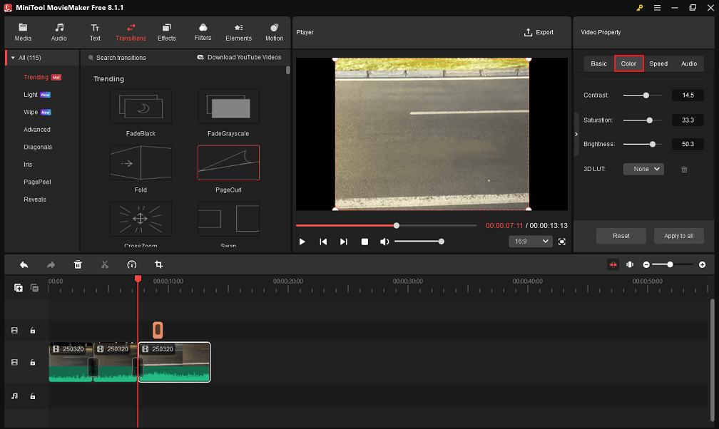 Ändern Sie die Farbe des Zielclips in MiniTool MovieMaker