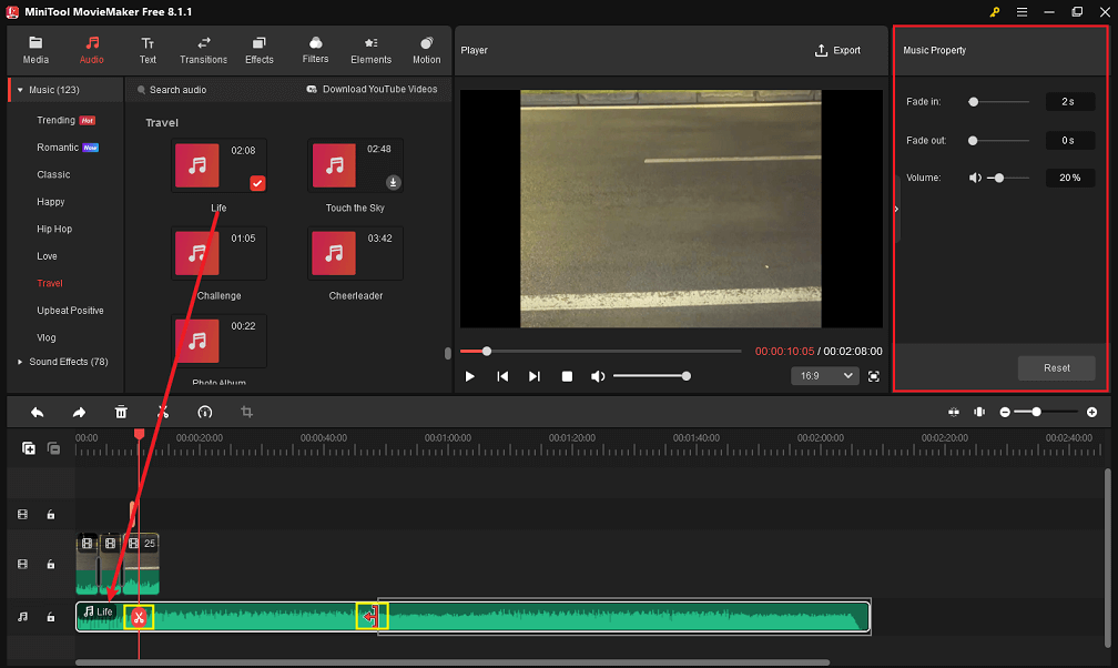 Melodie mit MiniTool MovieMaker in das Video einbinden