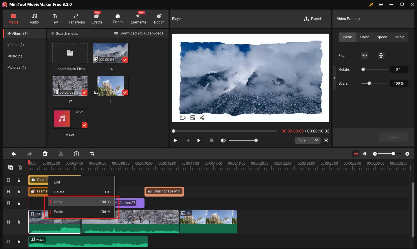 Copy and paste a clip in MiniTool MovieMaker