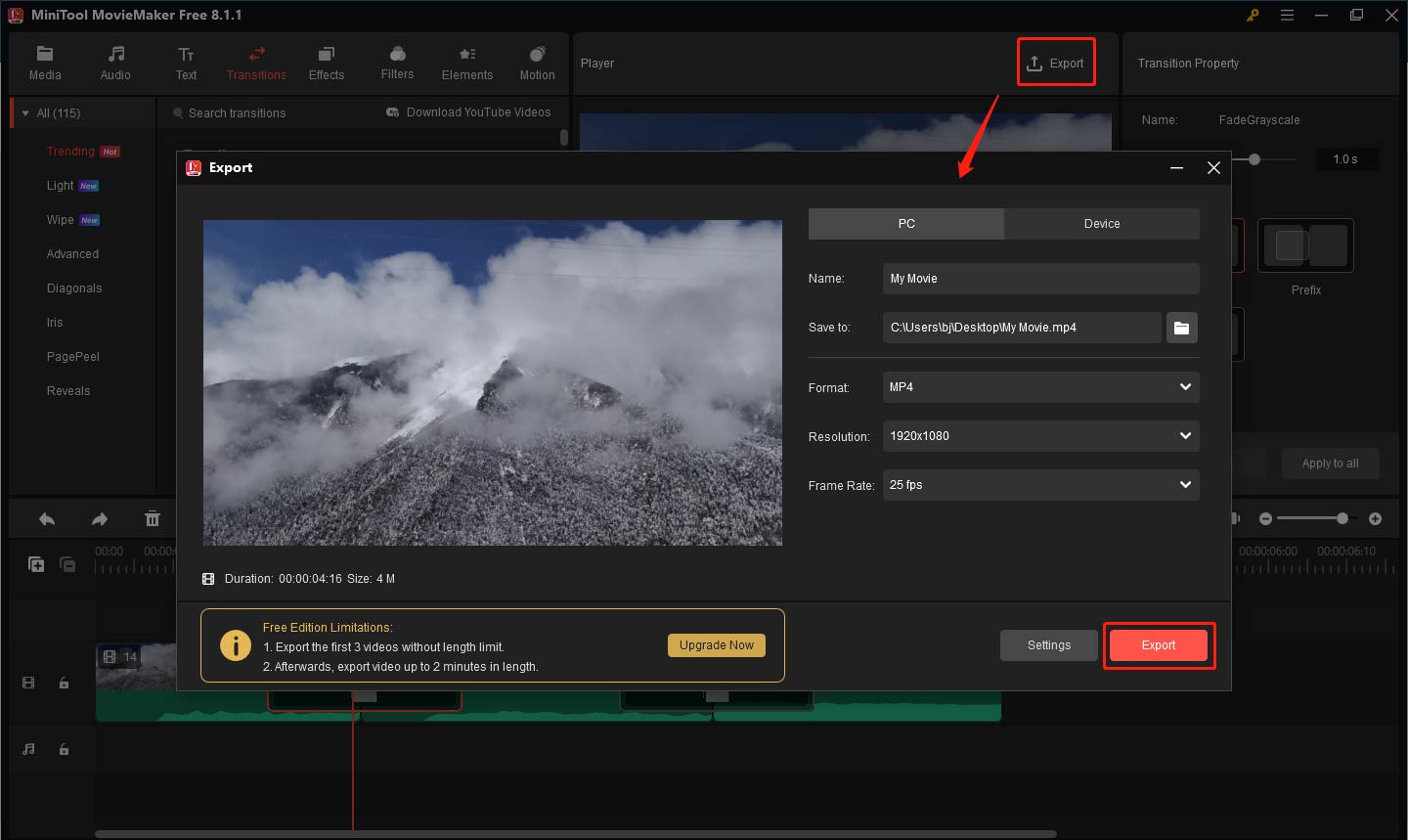 Video aus MiniTool MovieMaker exportieren