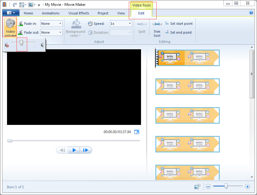 Video Volume kann Ton aus dem Video entfernen 