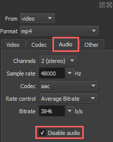Klicken Sie auf Audio Disable, um den Ton zu entfernen