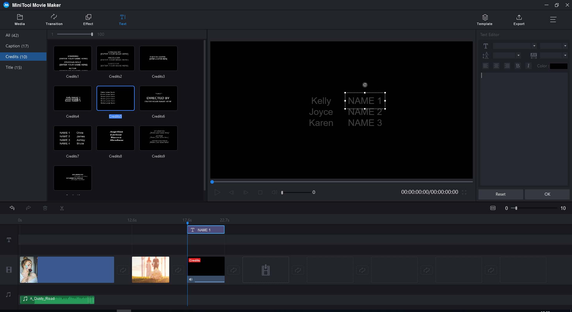 add credits to the video