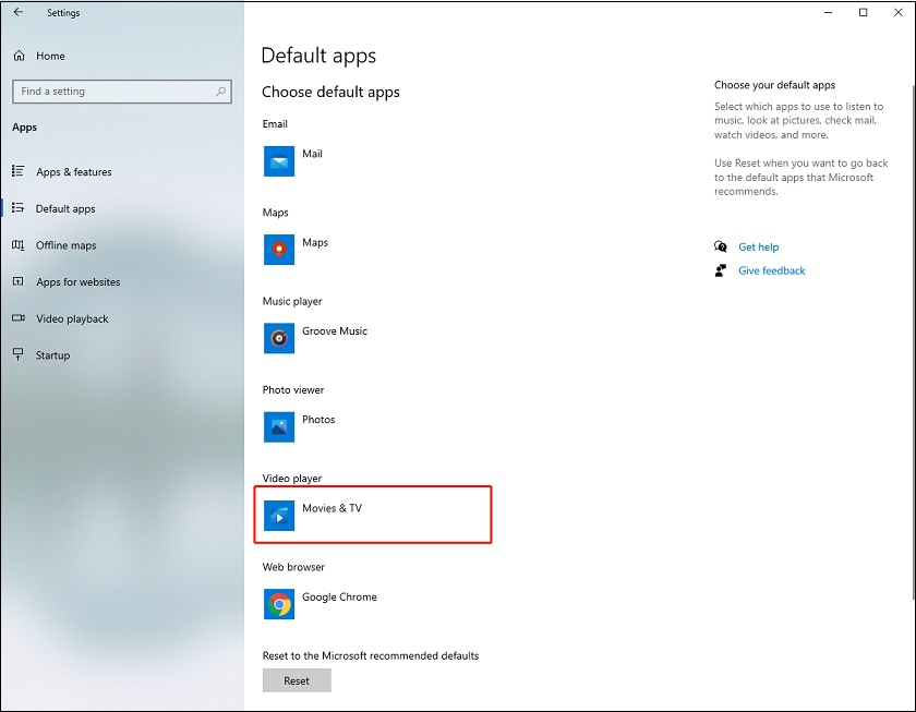 change the default video player