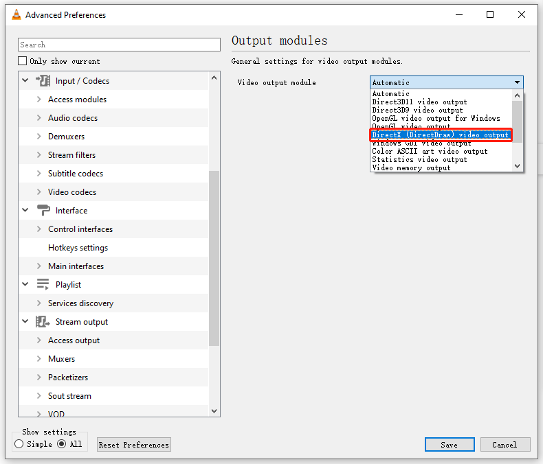 change video output modules