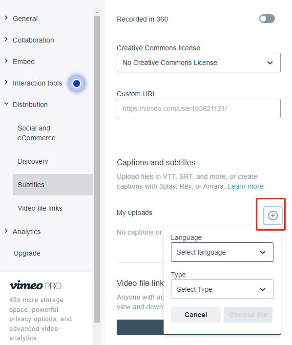 upload subtitles to Vimeo