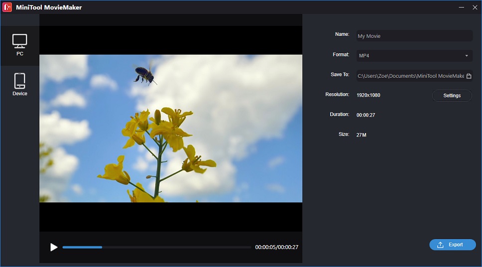 export the video