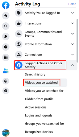 Wählen Sie die Option Videos, die Sie sich angesehen haben.