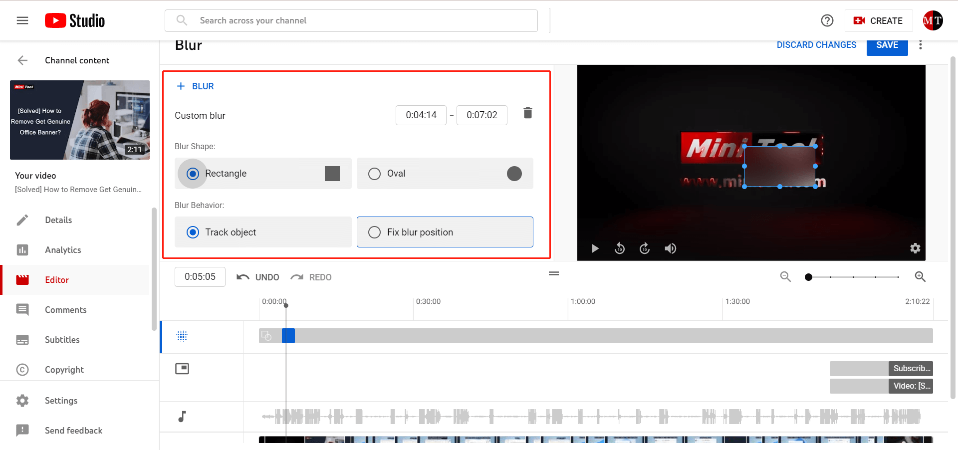 blur a YouTube video