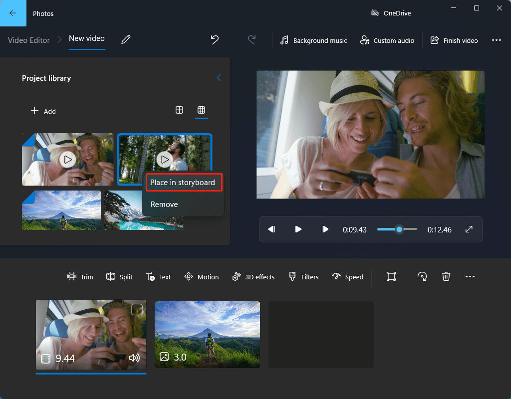 add media files to the storyboard
