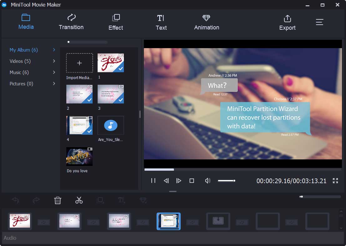 l'interface principale de MiniTool Movie Maker