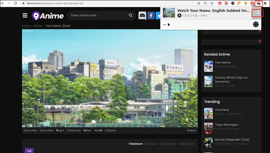 VideoDownloadHelperをクリックします