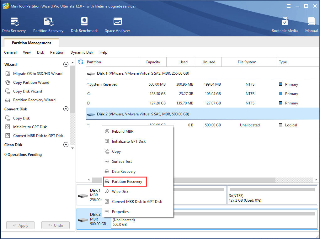 use partition recovery feature to convert RAW to NTFS