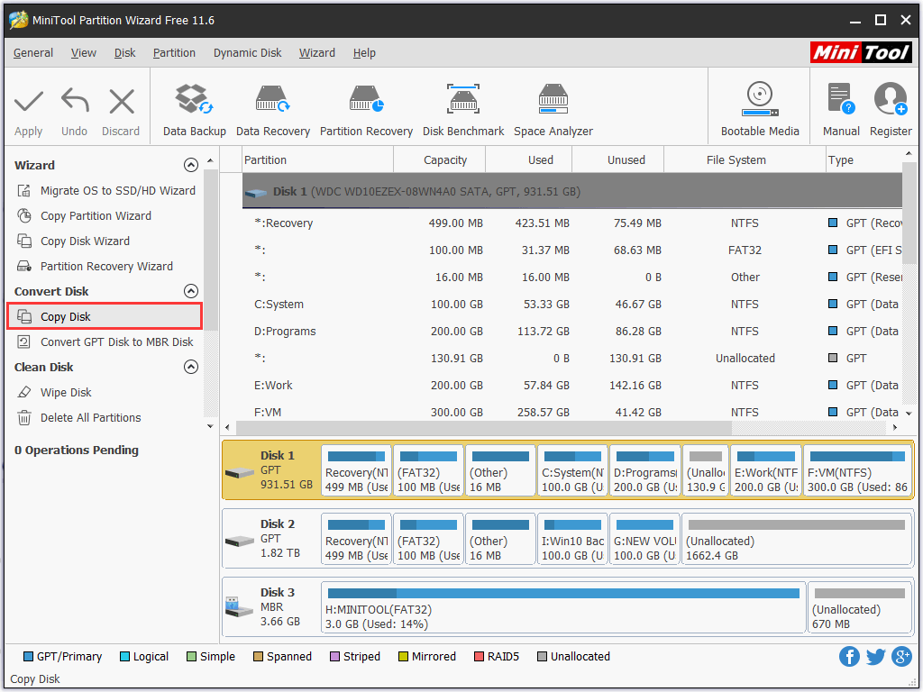 choose Copy Disk from the action panel