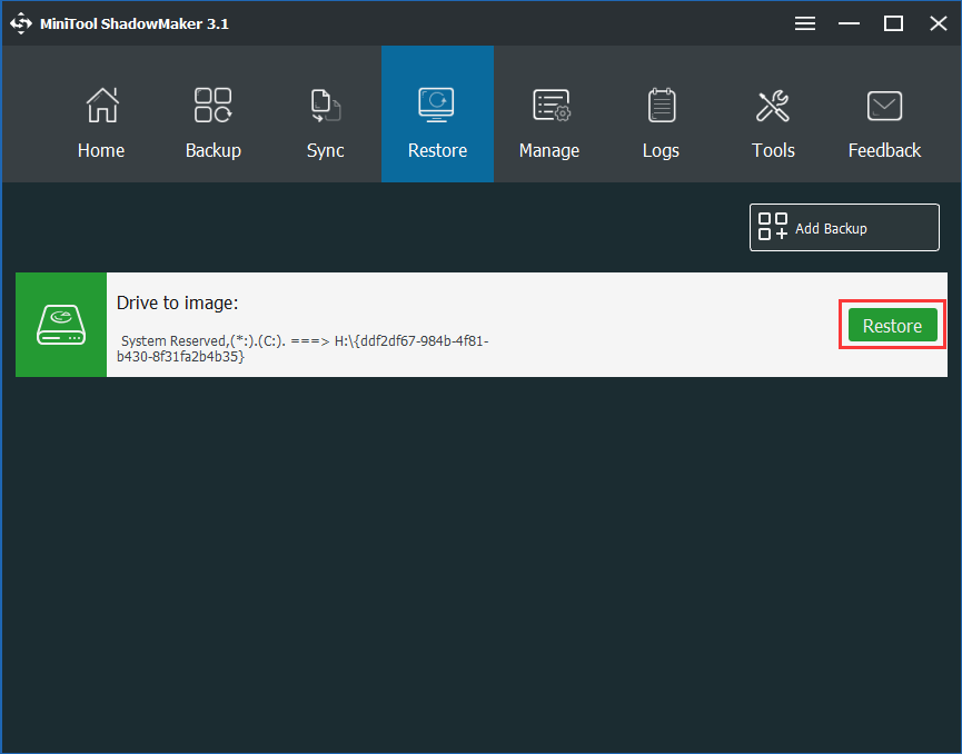 restore Windows image backup from external hard drive