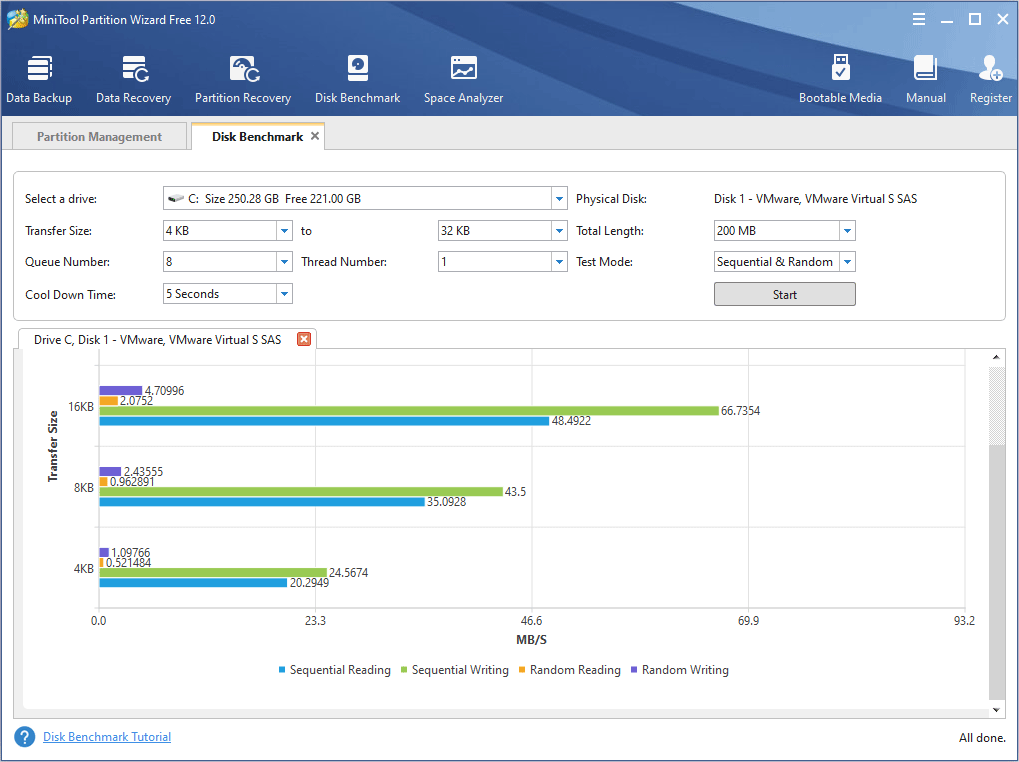 wait seconds to get a disk performance test result