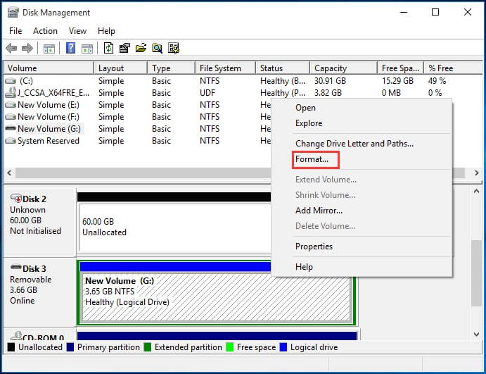 format in disk management