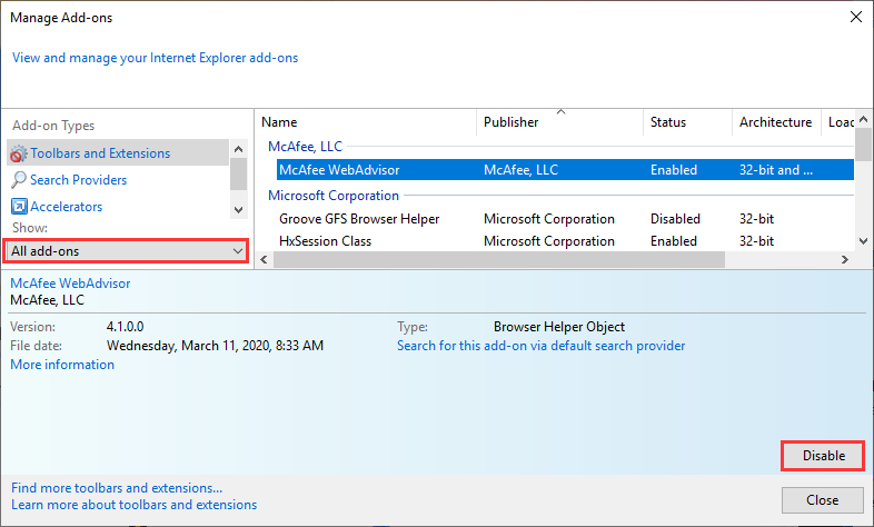 disable extension