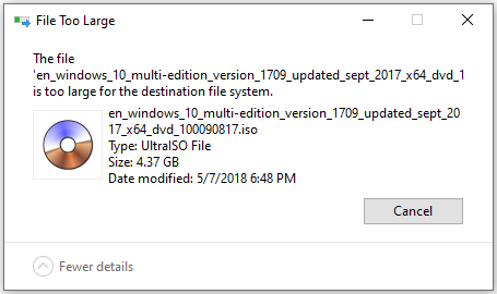 ファイルは大きすぎて、対象のファイルシステムに入りません