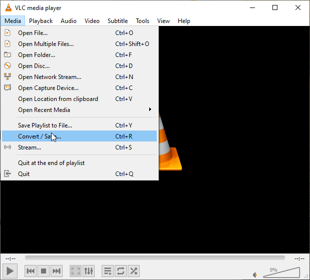 Go to Media in the top menu bar and select Convert/Save from the drop-down list