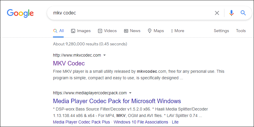 search MKV codec in Chrome