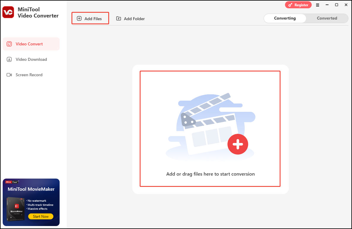 Click the Add Files button or the Add or drag files here to start conversion area to load the MP4 file