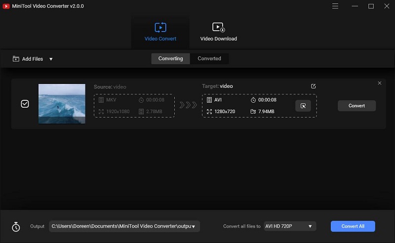 select AVI as the output format