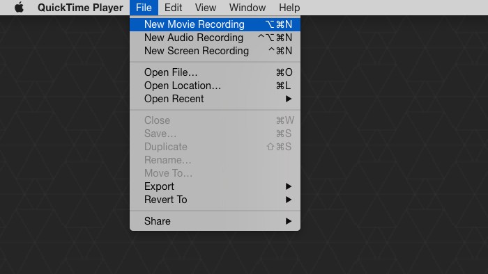 select New Movie Recording