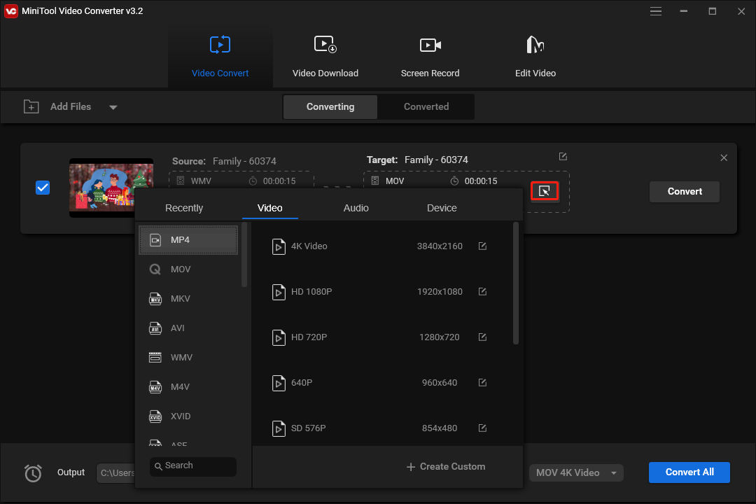 choose output format
