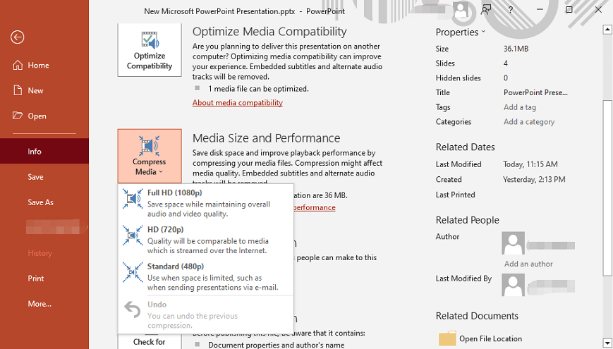 compress video in PowerPoint