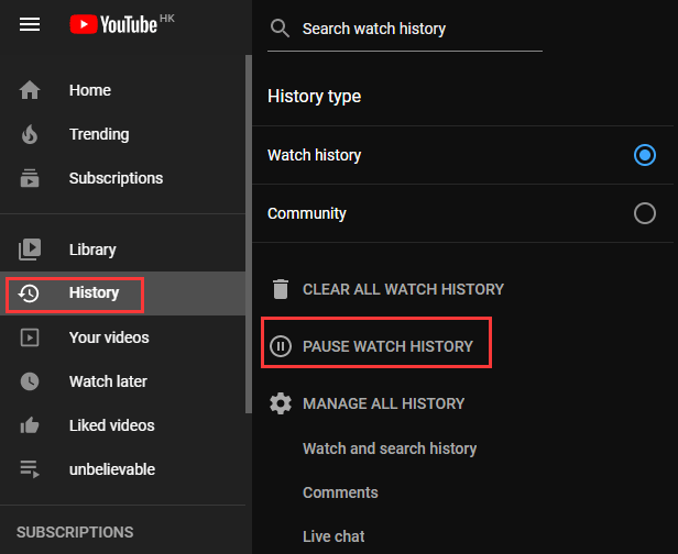 cliquez sur Historique puis sur PAUSE REGARDER L'HISTOIRE