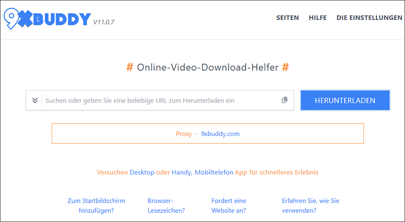 Die Download-Oberfläche von 9xbuddy