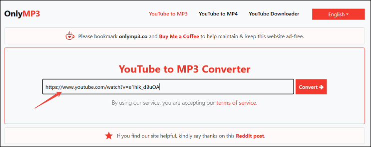 Paste the music link and click on Convert on OnlyMP3’s website