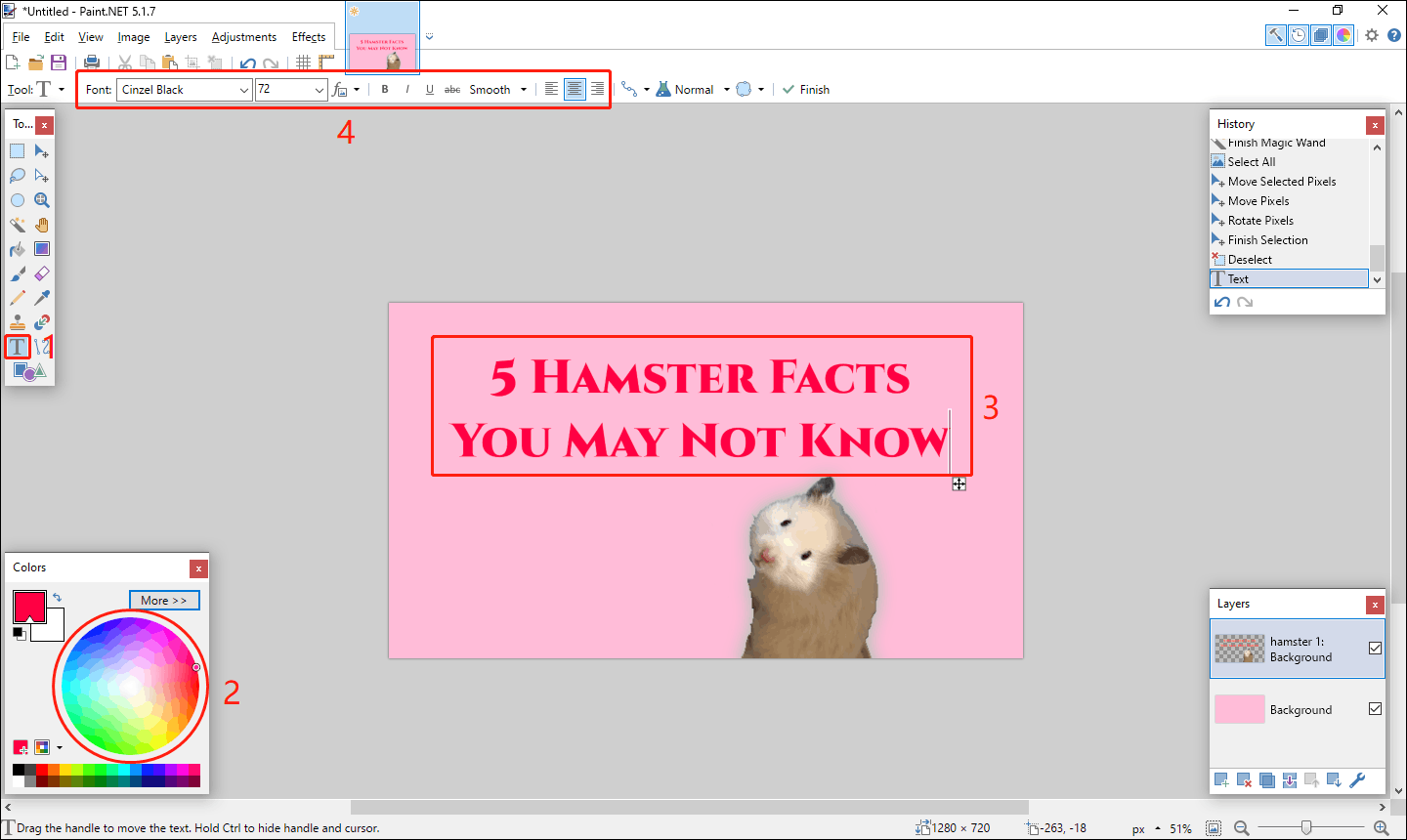 Click the Text tool, set the text color, enter your video title, and set the font and font size