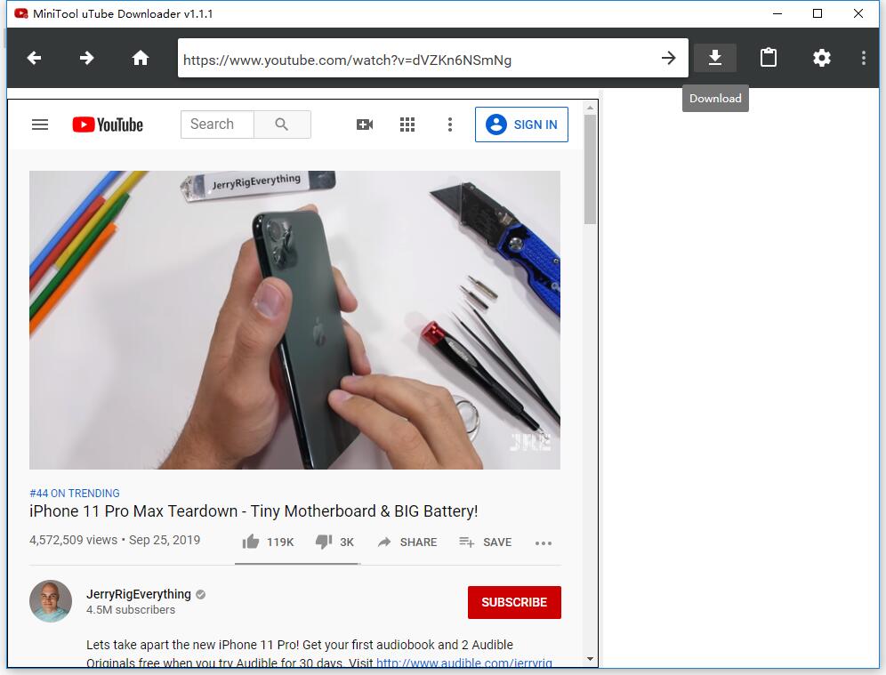  collez l'URL et cliquez sur le bouton Télécharger pour continuer