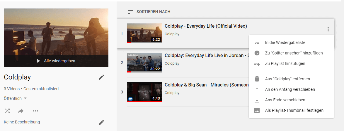 Playlist bearbeiten