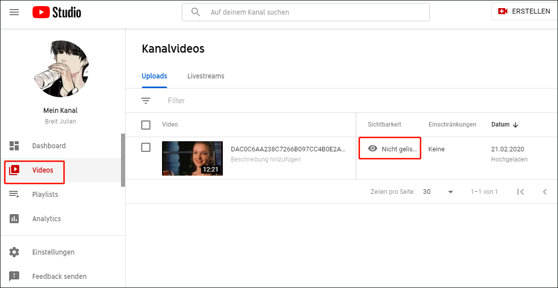  Wählen Sie das nicht aufgelistete Video aus, das Sie ansehen möchten