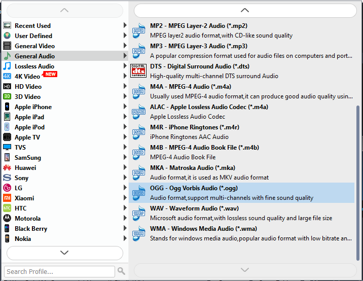 select OGG as the output format
