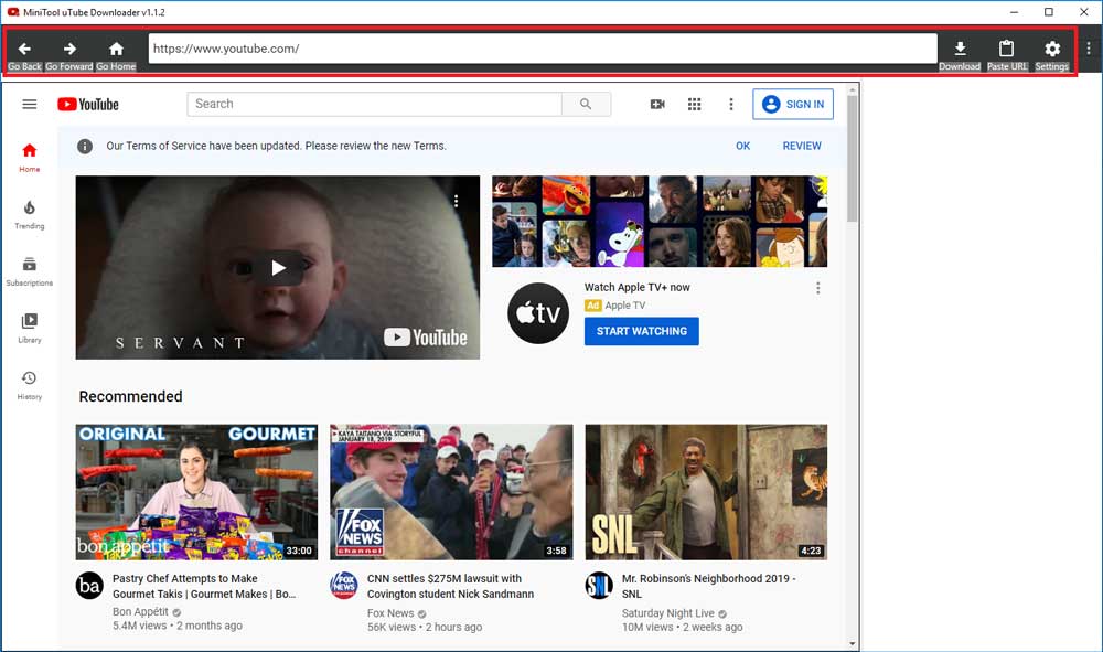 Schnittstelle von MiniTool uTube Downloader